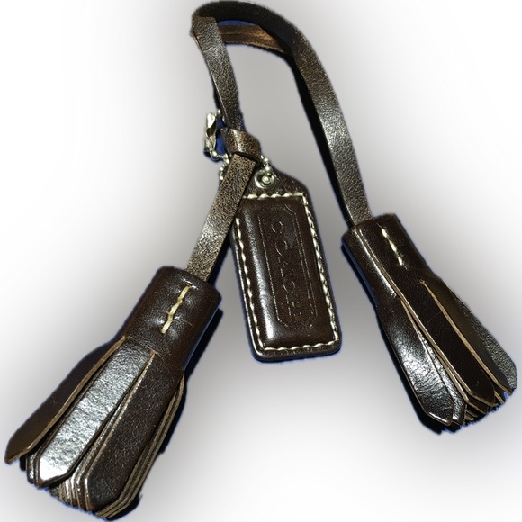 COACH LEATHER TASSELS KEYFOB BAG CHARM KEYCHAIN HANGTAG - Picture 1 of 4